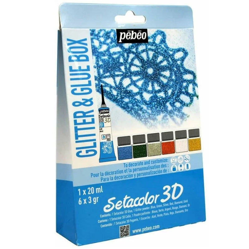 Set Setacolor 3D Colle Et Poudres Pailletées - Pébéo.