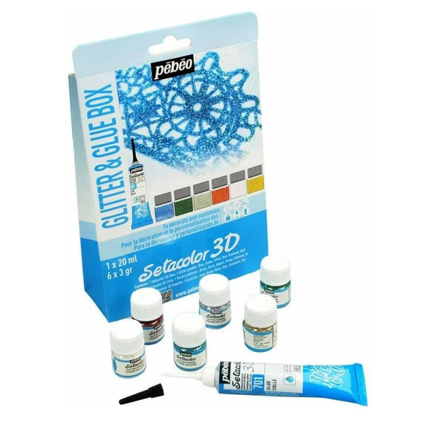 Set Setacolor 3D Colle Et Poudres Pailletées - Pébéo.