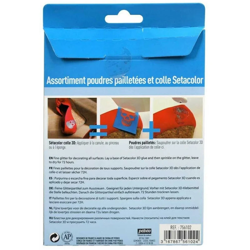 Set Setacolor 3D Colle Et Poudres Pailletées - Pébéo.
