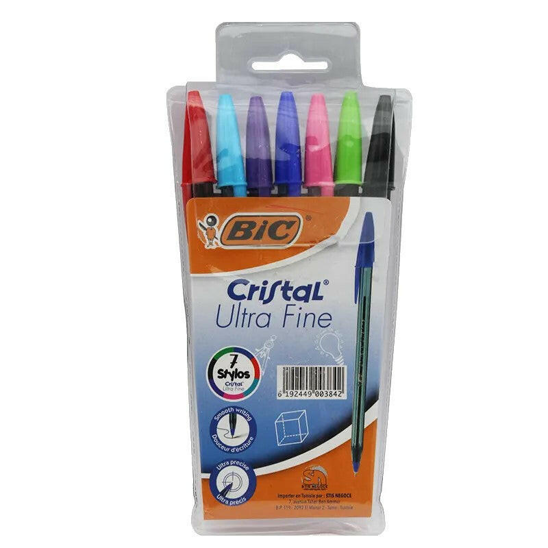 BIC - Pochette de 7 Stylos à bille Cristal Ultra fine.