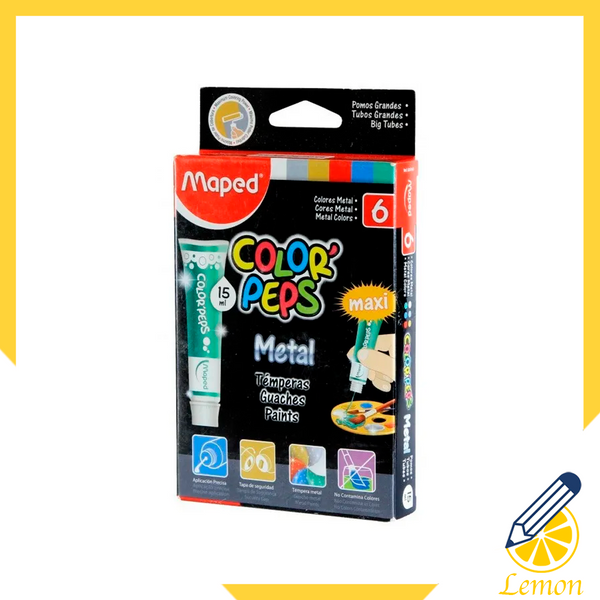 Maped - 6 Gouaches Couleurs Métallisées Color'Peps Metal 15ml